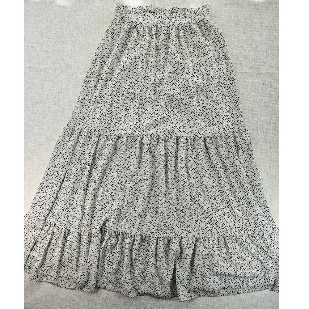 H&M SZ8 Black/White TIered Spotted Boho Ruffle Long Maxi